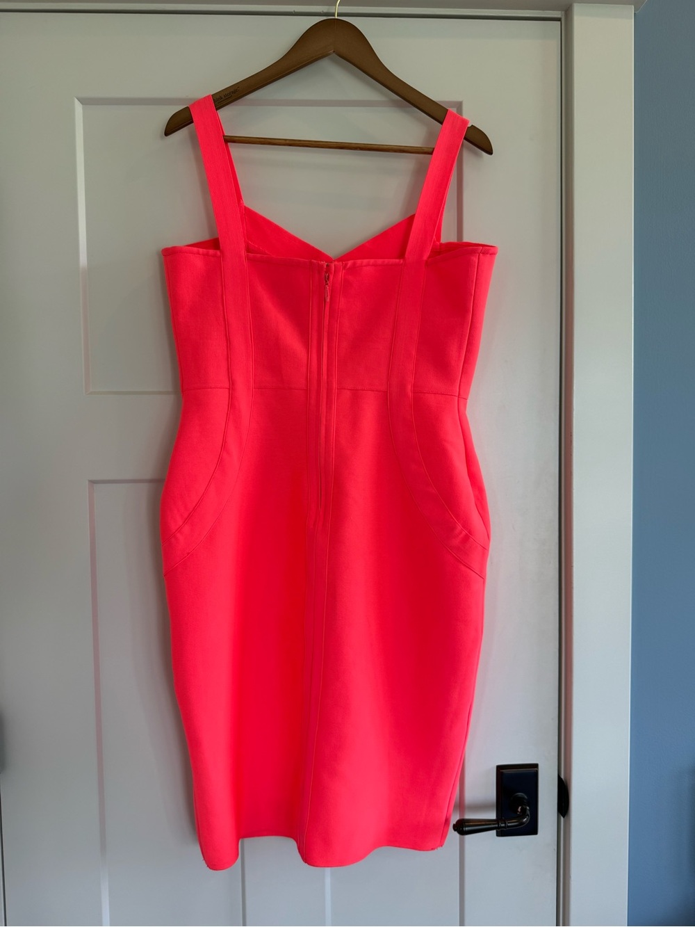 NWT Fashion Nova Elise Bandage Midi Dress Neon Coral Pink Size 1X - Picture 3 of 7